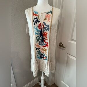 THML Cream Sleeveless Top with Multicolor Embroidery